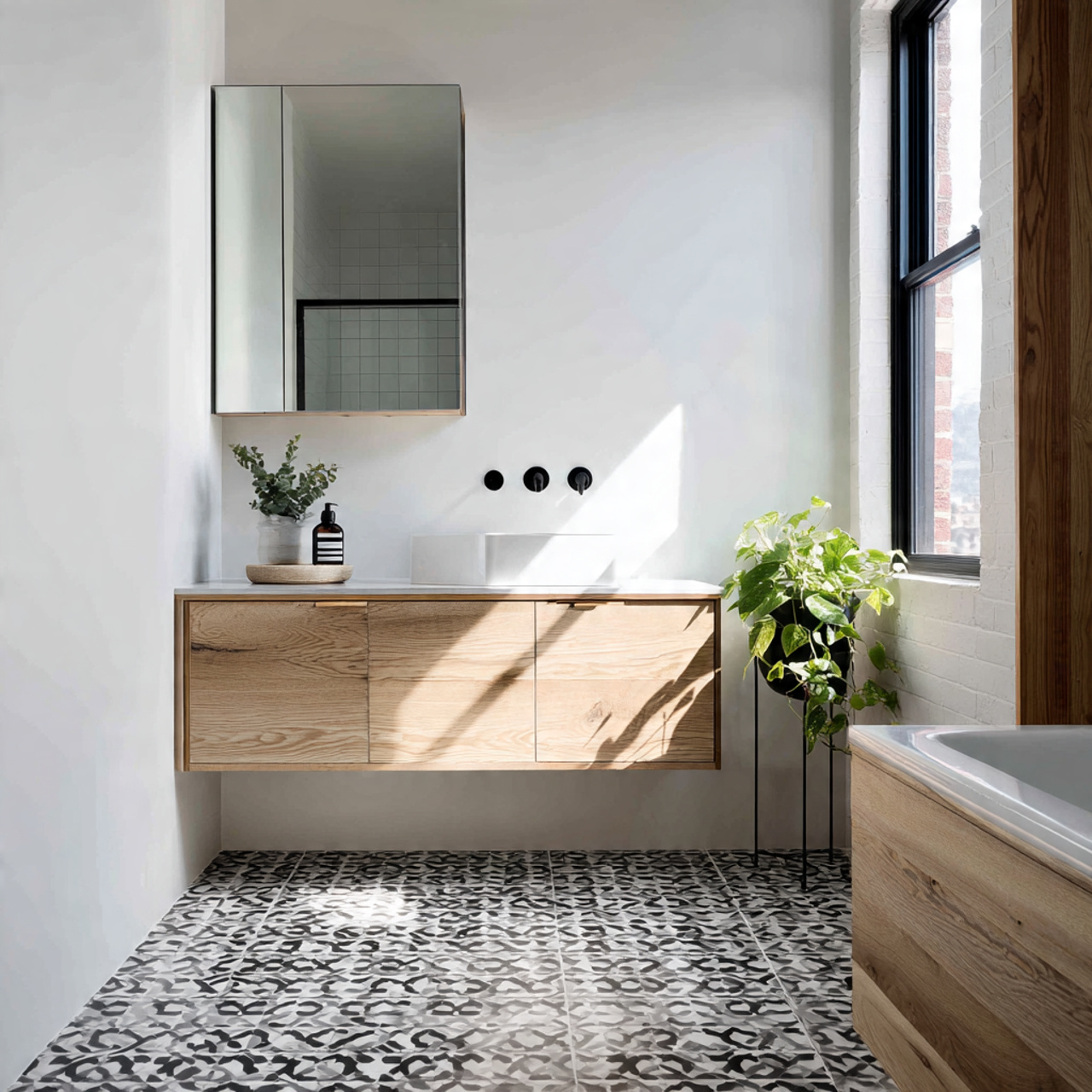 14 geometric patterned floors bathroom decoration