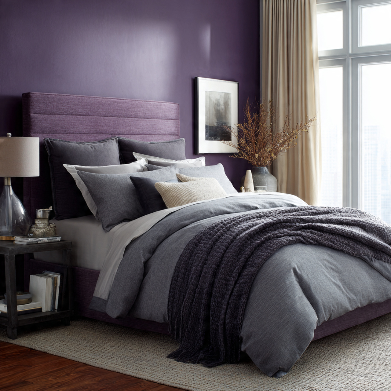 15 dark purple and gray bedding sets