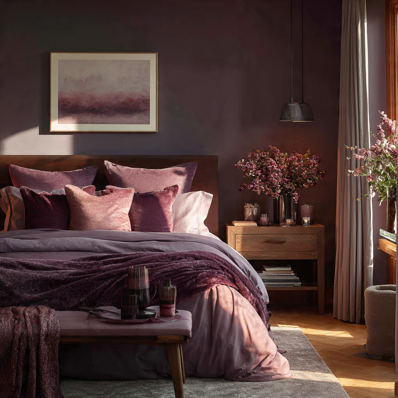 23 layering shades of mauve and mulberry