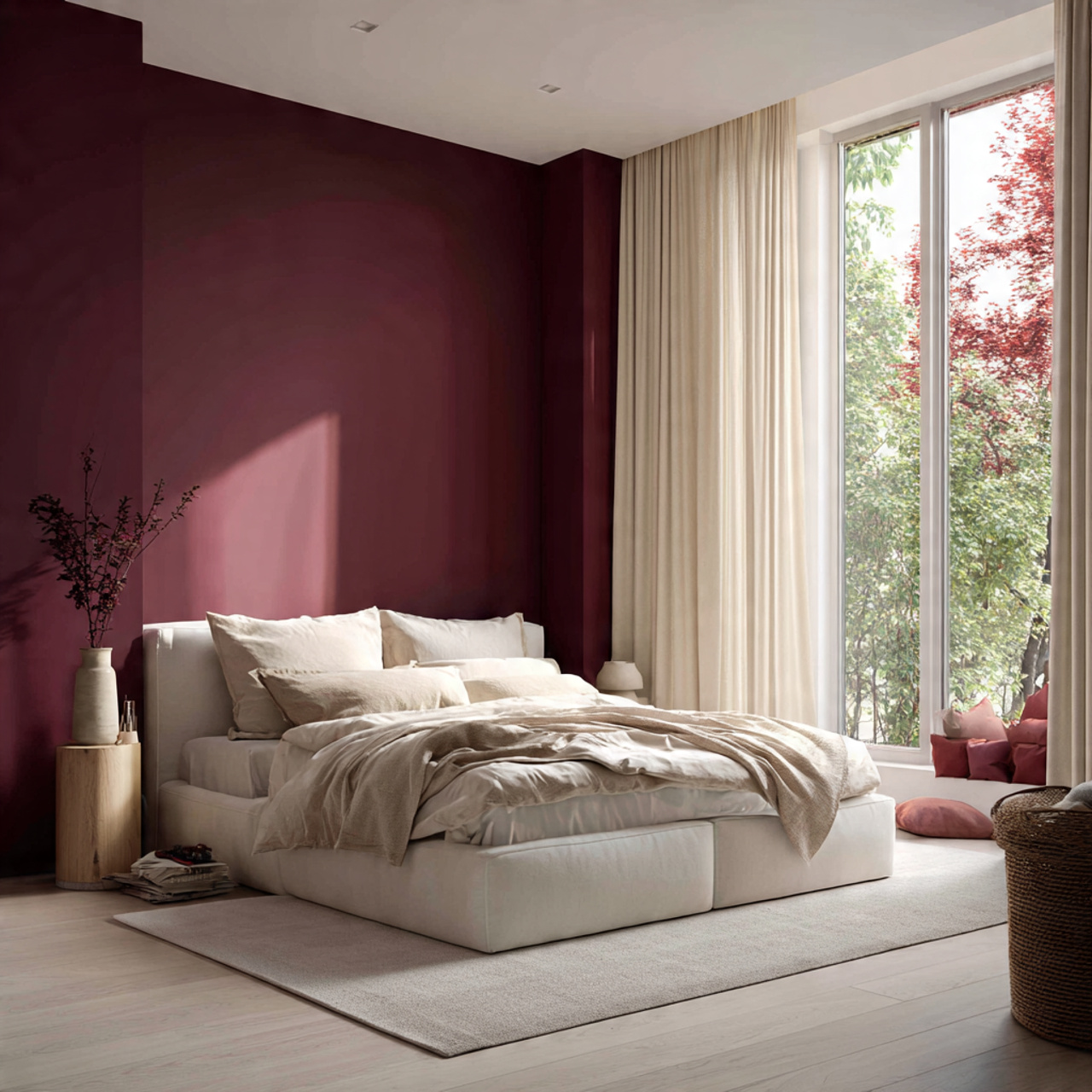 24 hyper realistic light balanced burgundy bedroom bliss featuring