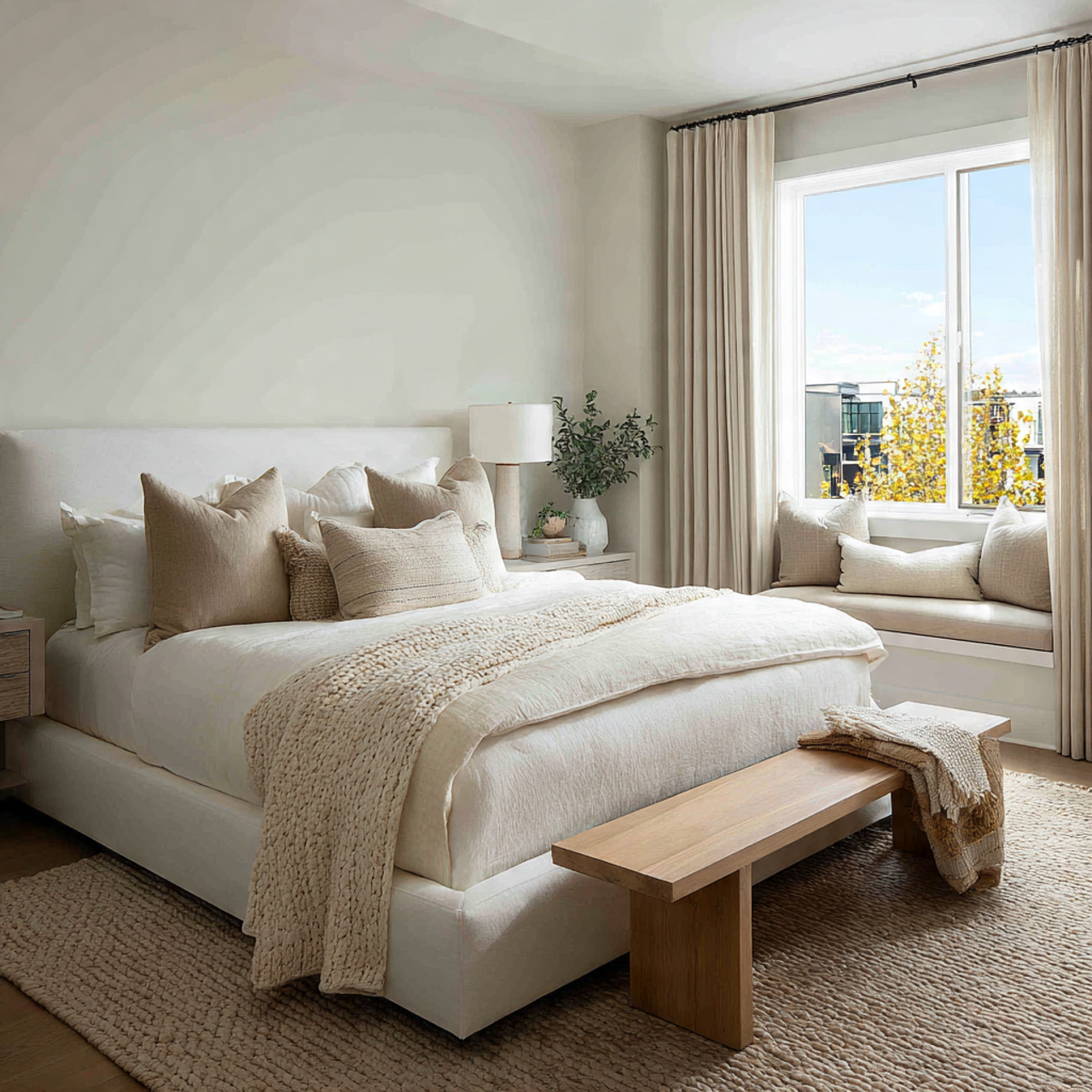 9 editorial white bedroom showcasing warm white walls creamy