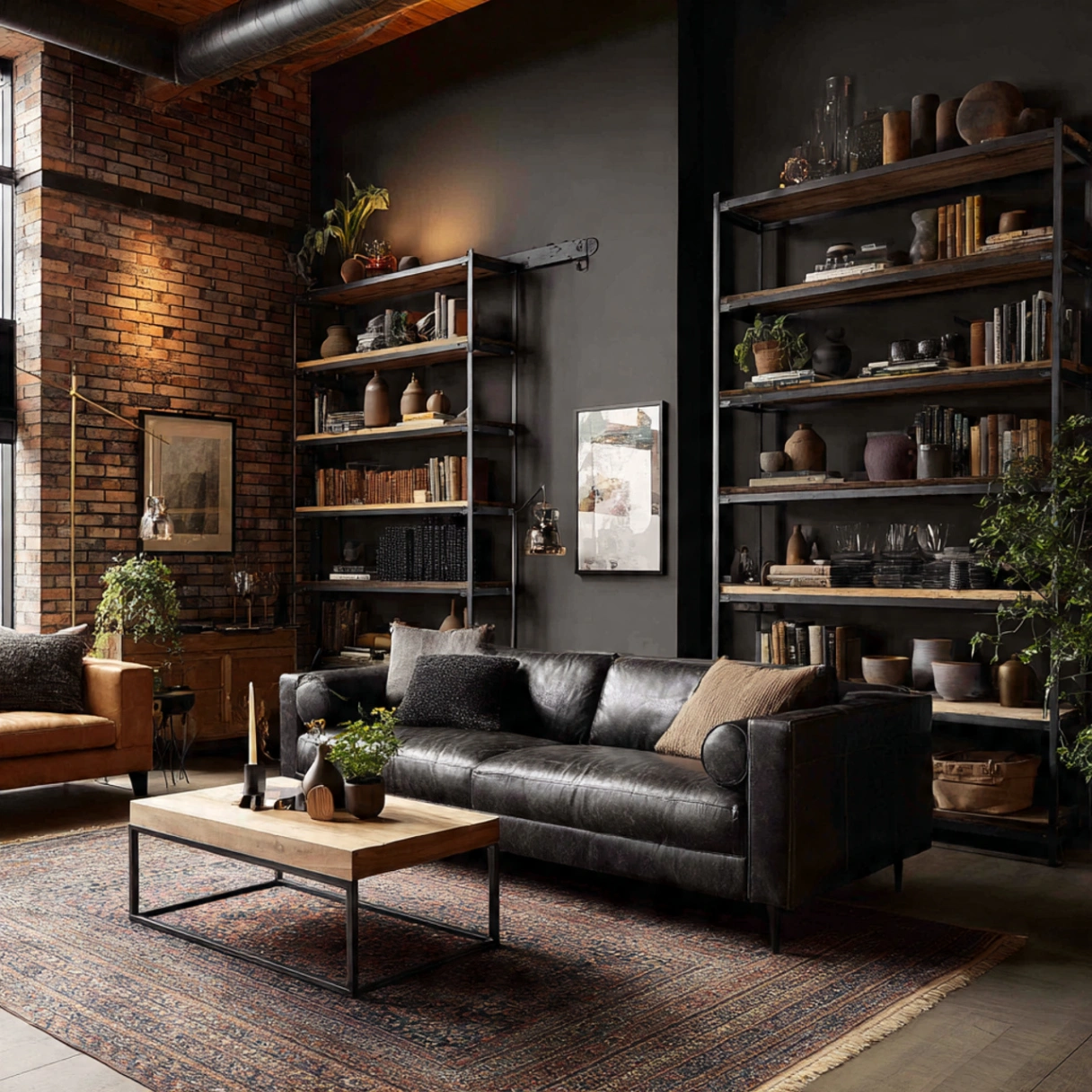 Dark Gray Wall Living Rooms: 25 Ways to Chic, Cozy Home Décor 11 Adding Industrial Metal Shelving Units