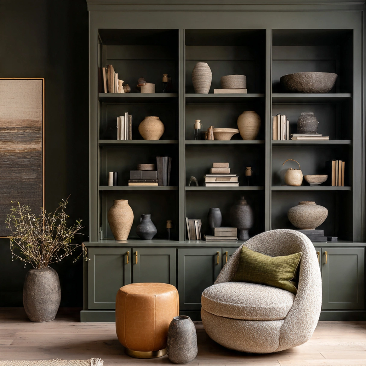 Built-In Shelving Painted a Complementary Tone