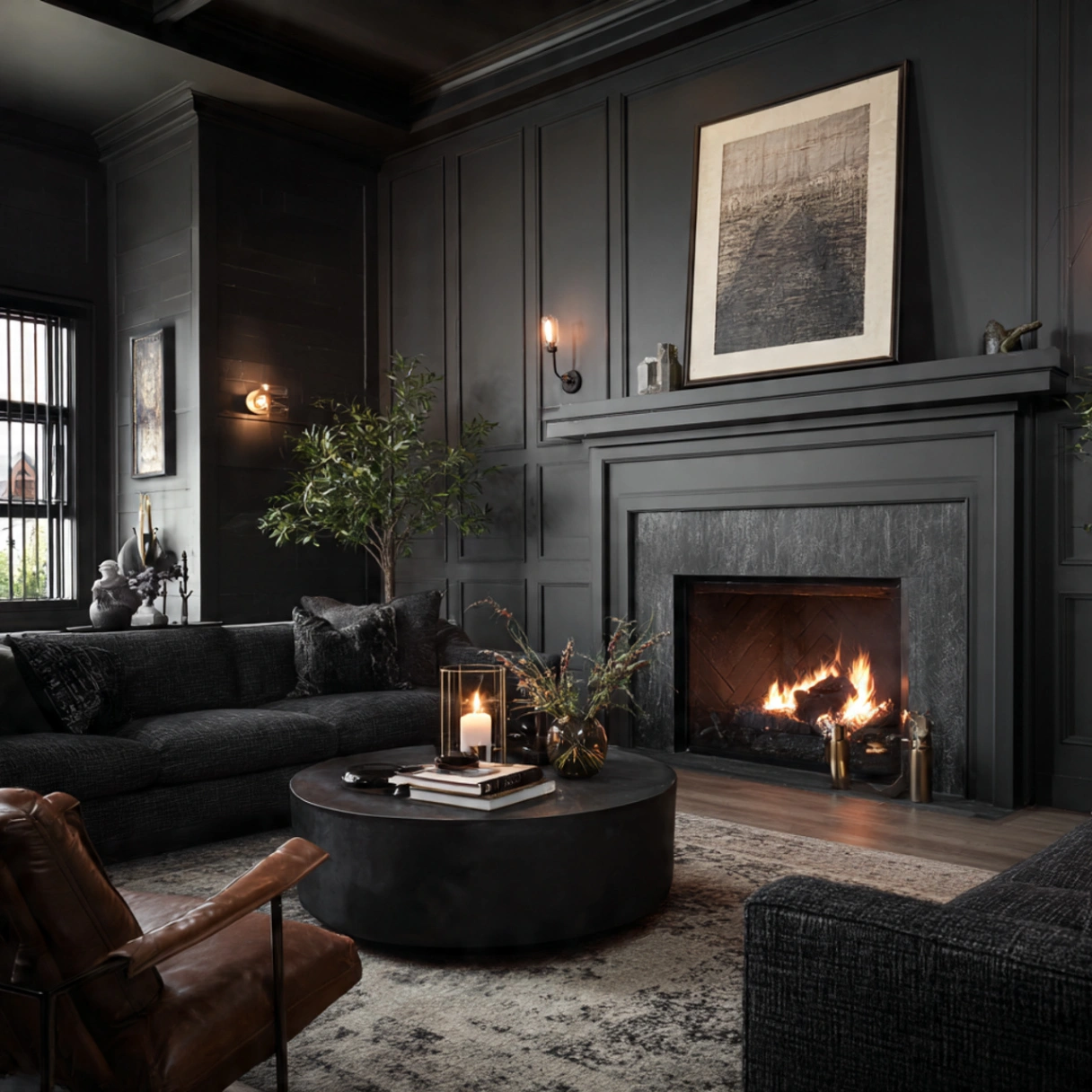 Dark Gray Wall Living Rooms: 25 Ways to Chic, Cozy Home Décor 19 Creating a Moody, Monochrome Fireplace