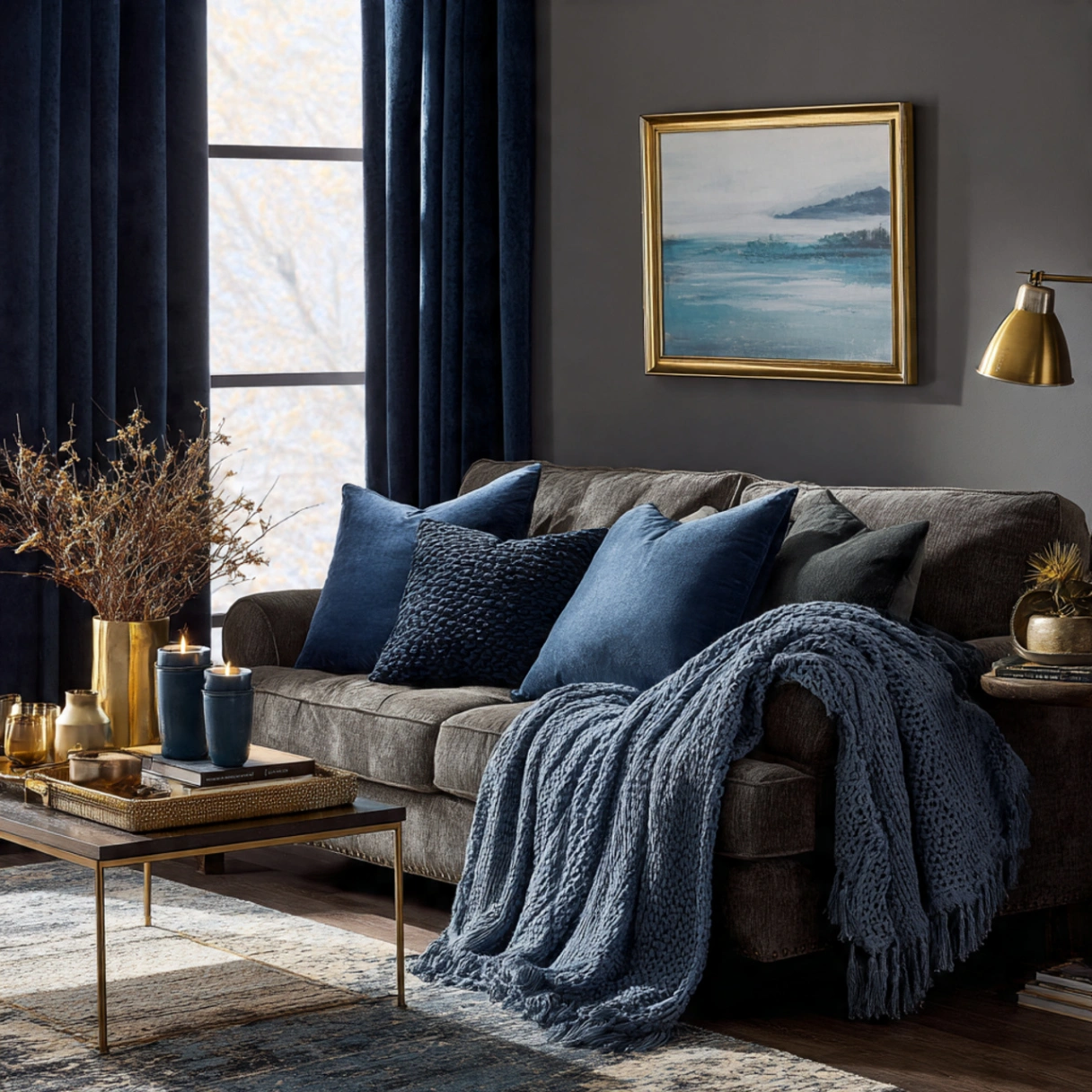 Dark Gray Wall Living Rooms: 25 Ways to Chic, Cozy Home Décor 13 Incorporating Deep Navy Blue Textiles