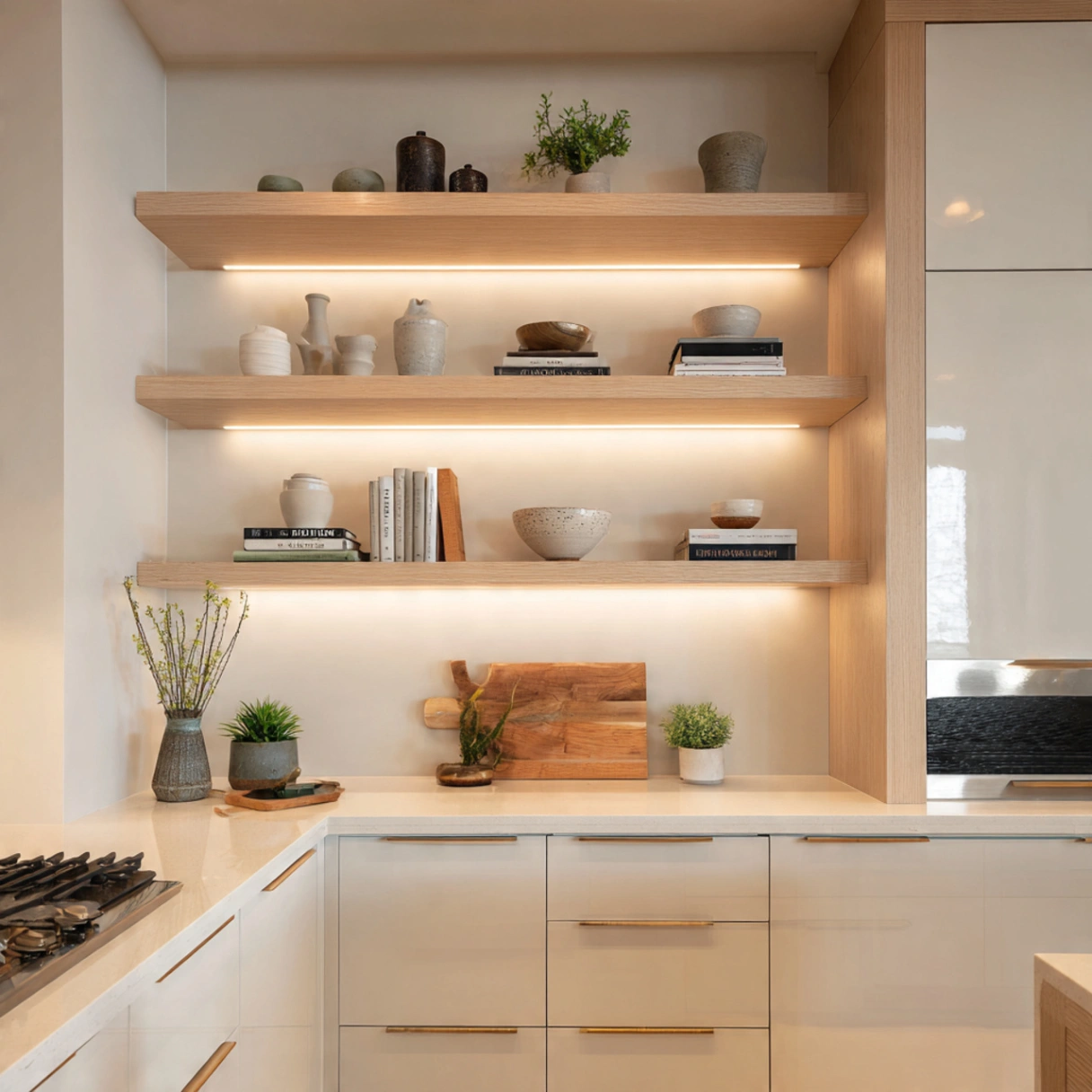 Open Shelving with Integrated Task Lighting
