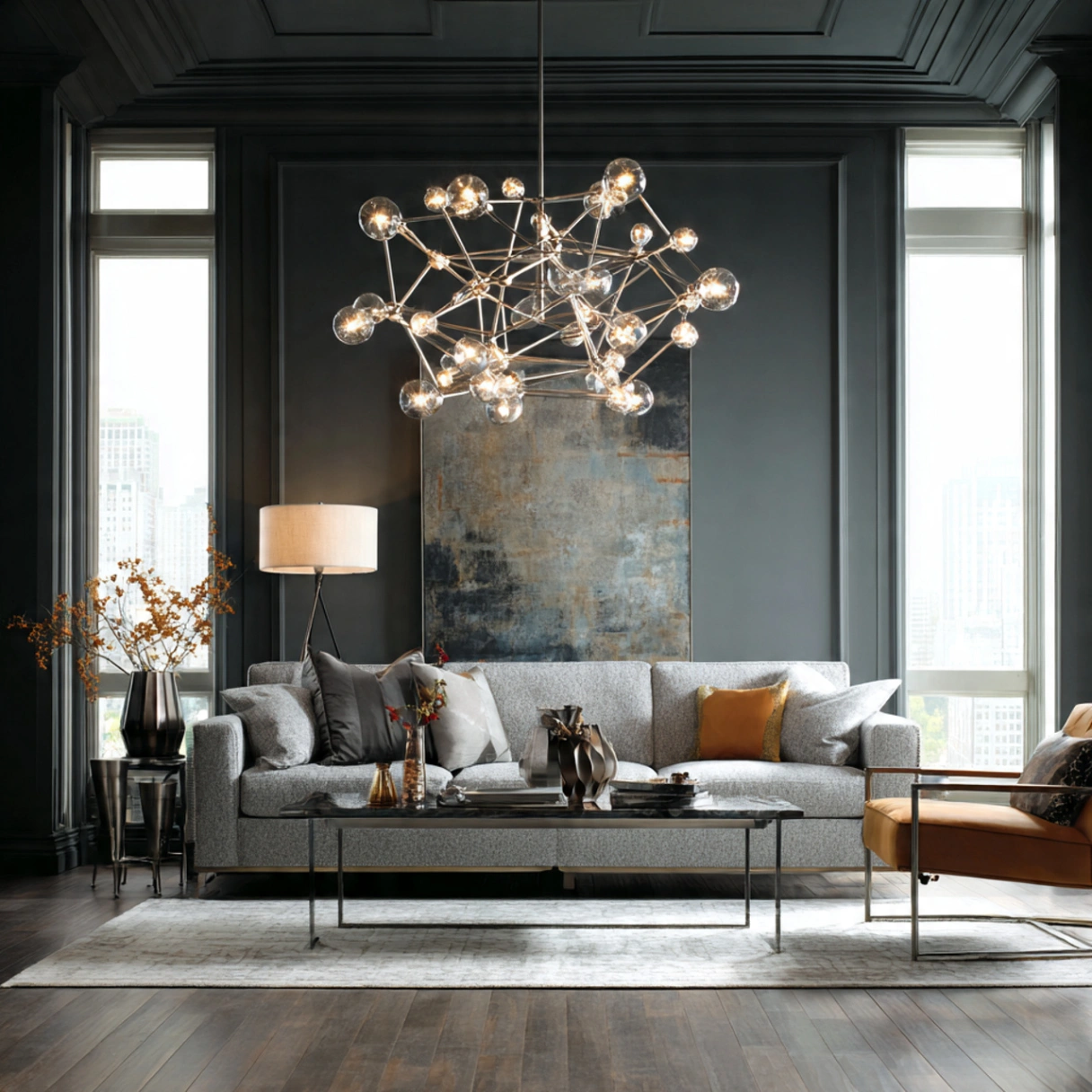 Dark Gray Wall Living Rooms: 25 Ways to Chic, Cozy Home Décor 8 Statement Lighting Fixtures in Sculptural Shapes