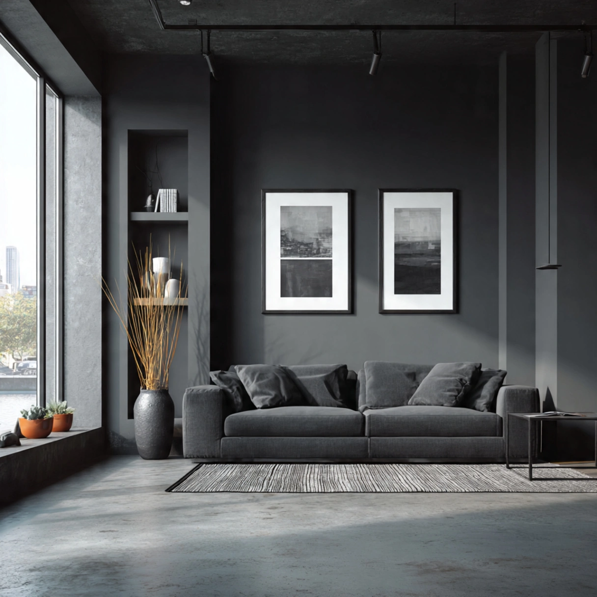 Dark Gray Wall Living Rooms: 25 Ways to Chic, Cozy Home Décor 7 Styling with Minimalist Black and White Photography