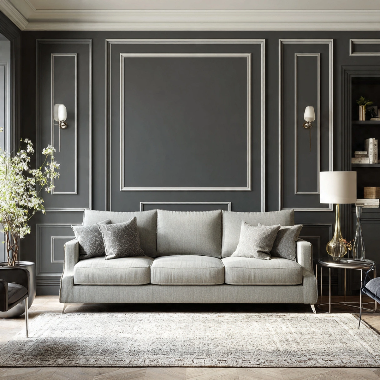 Dark Gray Wall Living Rooms: 25 Ways to Chic, Cozy Home Décor 17 The Contrast of Crisp White Trim