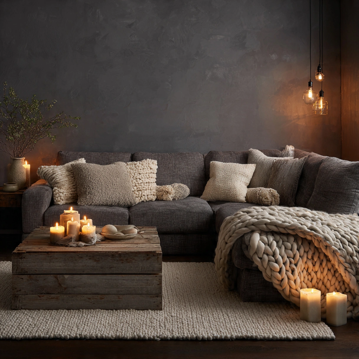 Dark Gray Wall Living Rooms: 25 Ways to Chic, Cozy Home Décor 2 The Ultimate Cozy Hygge Textures