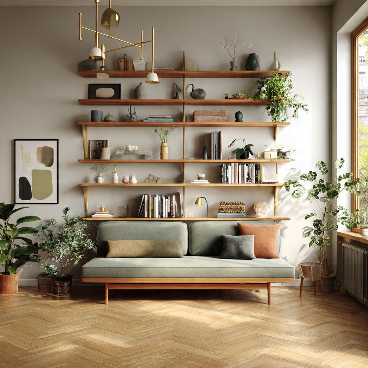 a beautifully arranged mid century living room showcasing