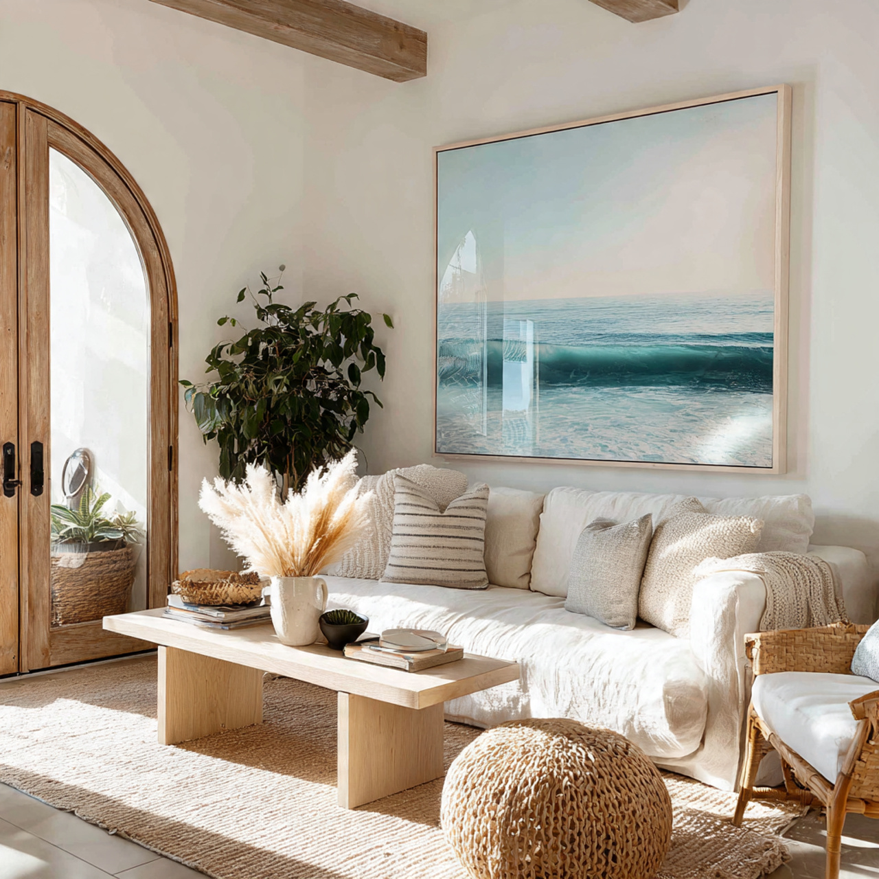 Top Coastal Living Room Inspirations: 27 Unique Home Ideas 6 a bright coastal living room with large