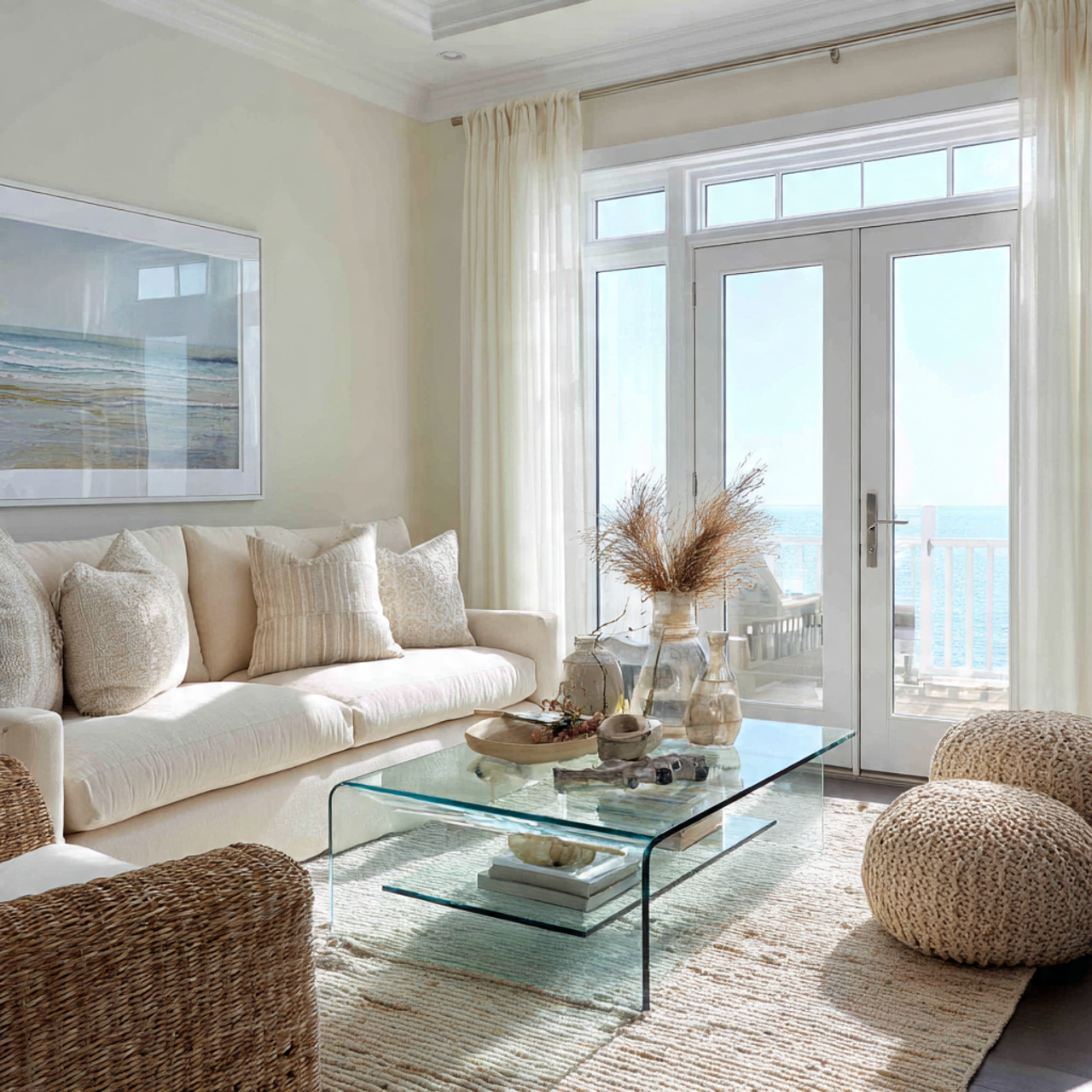 Top Coastal Living Room Inspirations: 27 Unique Home Ideas 18 a coastal living room with a glass