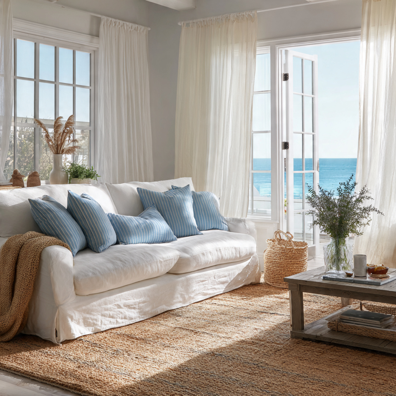 Top Coastal Living Room Inspirations: 27 Unique Home Ideas 23 a coastal living room with a white 1