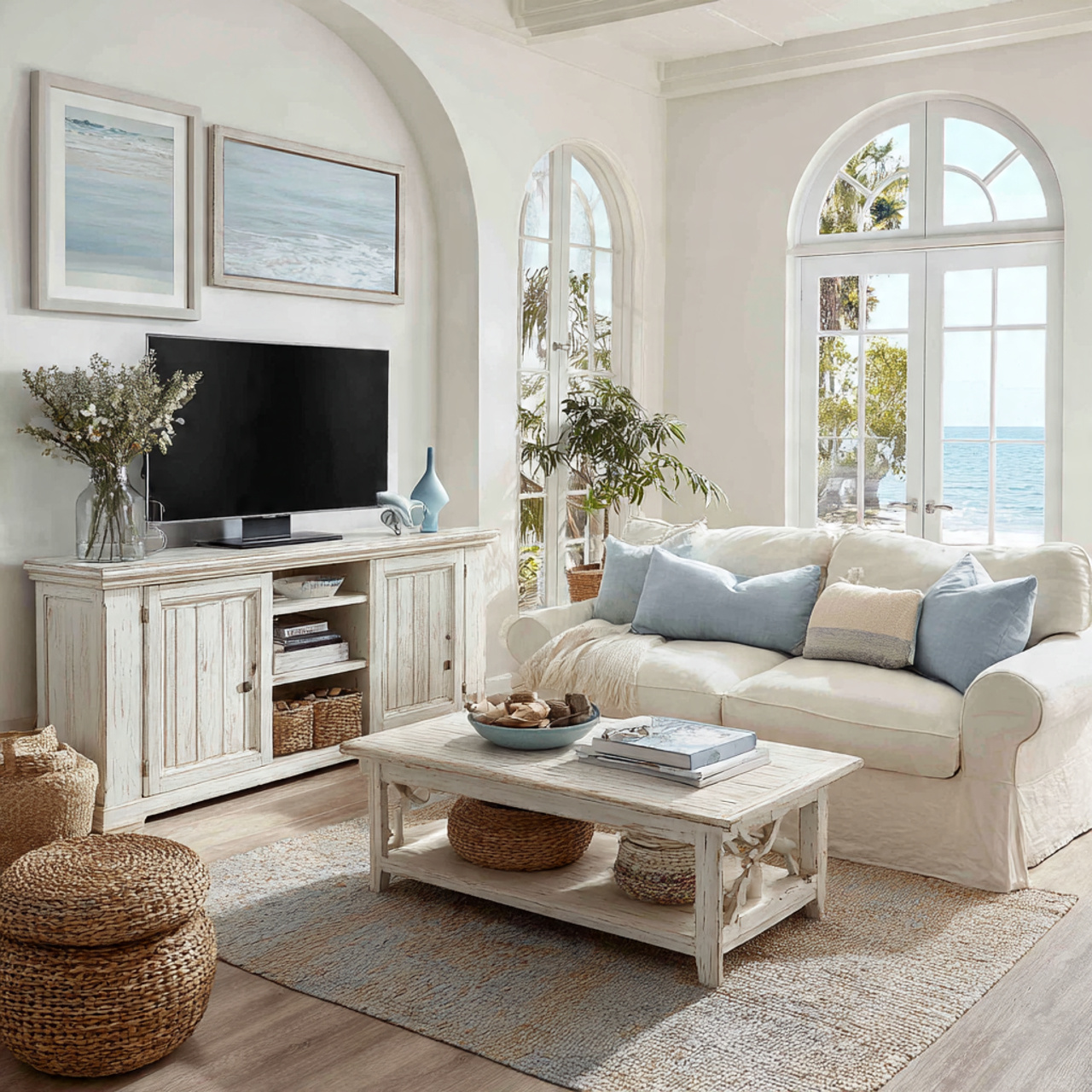 Top Coastal Living Room Inspirations: 27 Unique Home Ideas 12 a coastal living room with a whitewashed