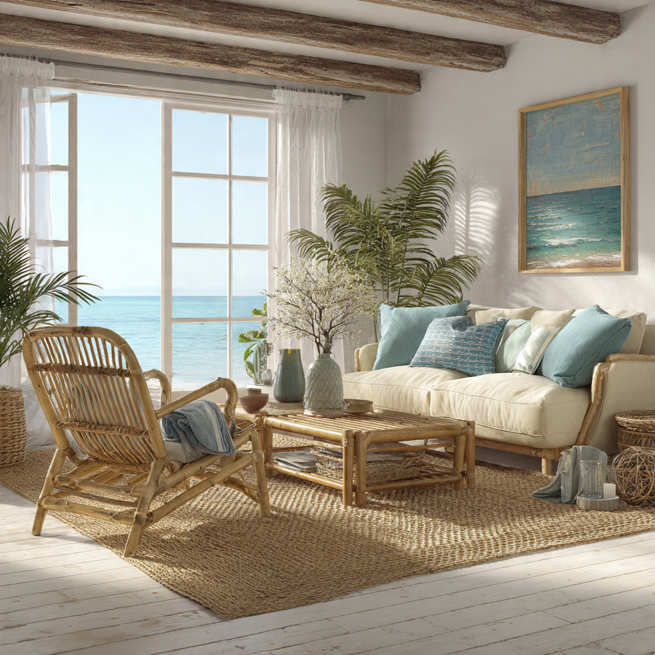 Top Coastal Living Room Inspirations: 27 Unique Home Ideas 26 a coastal living room with natural sustainable 1