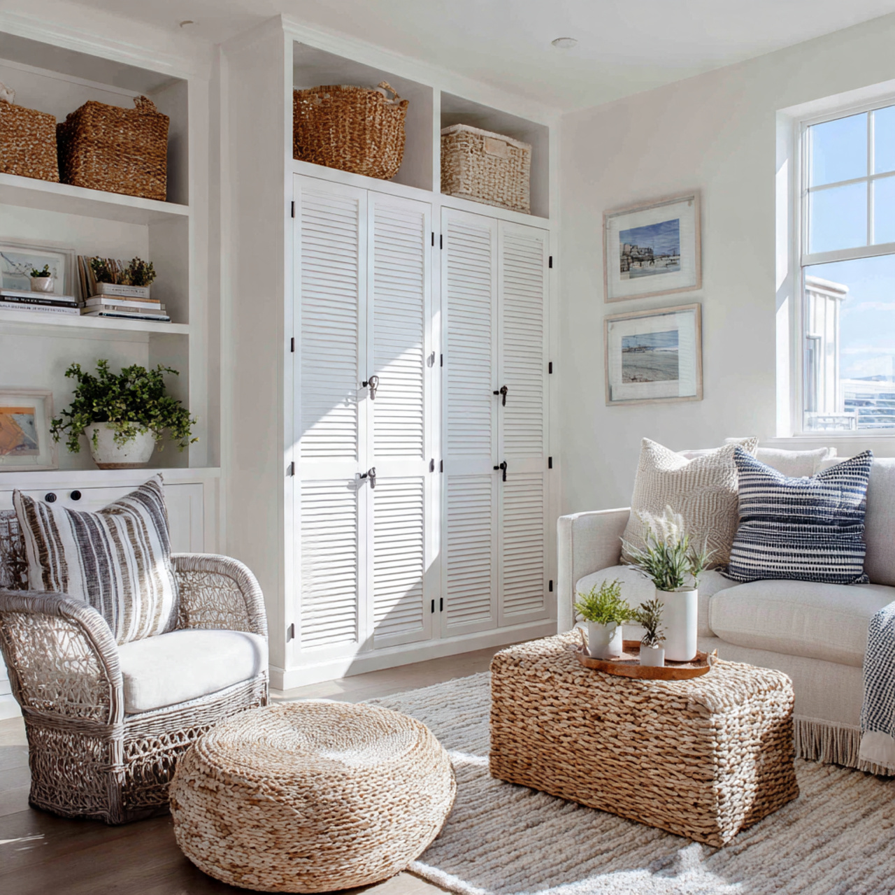 Top Coastal Living Room Inspirations: 27 Unique Home Ideas 19 a coastal living room with white louvered