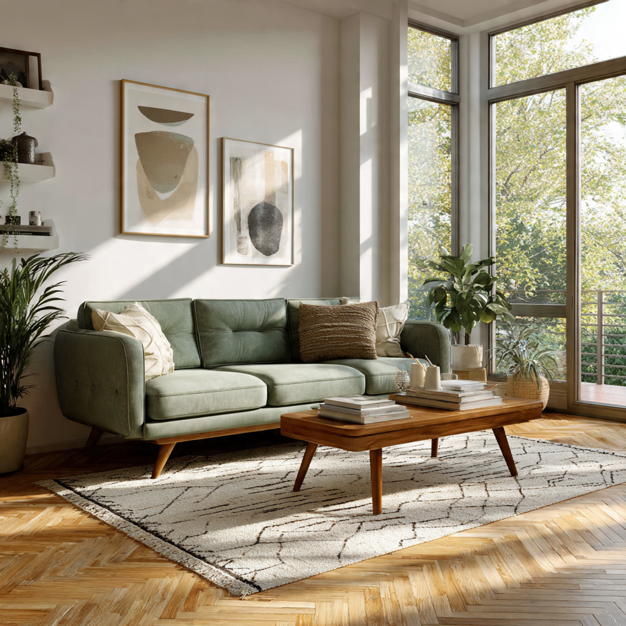 a complete mid century modern living room captured