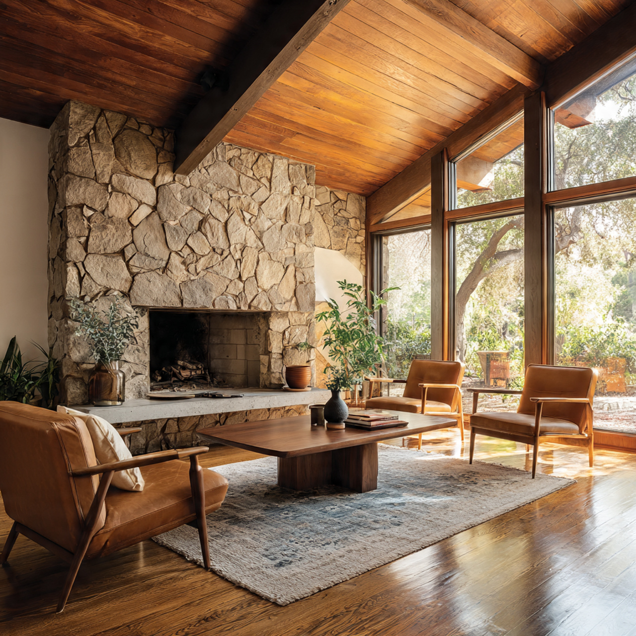 a cozy mid century living room centered around