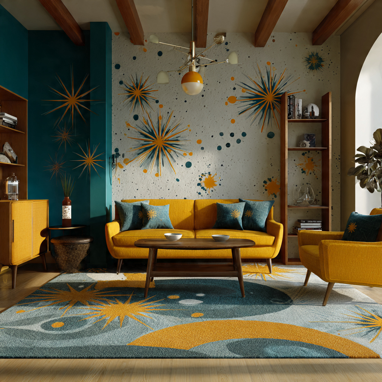 a dynamic mid century living room inspired by