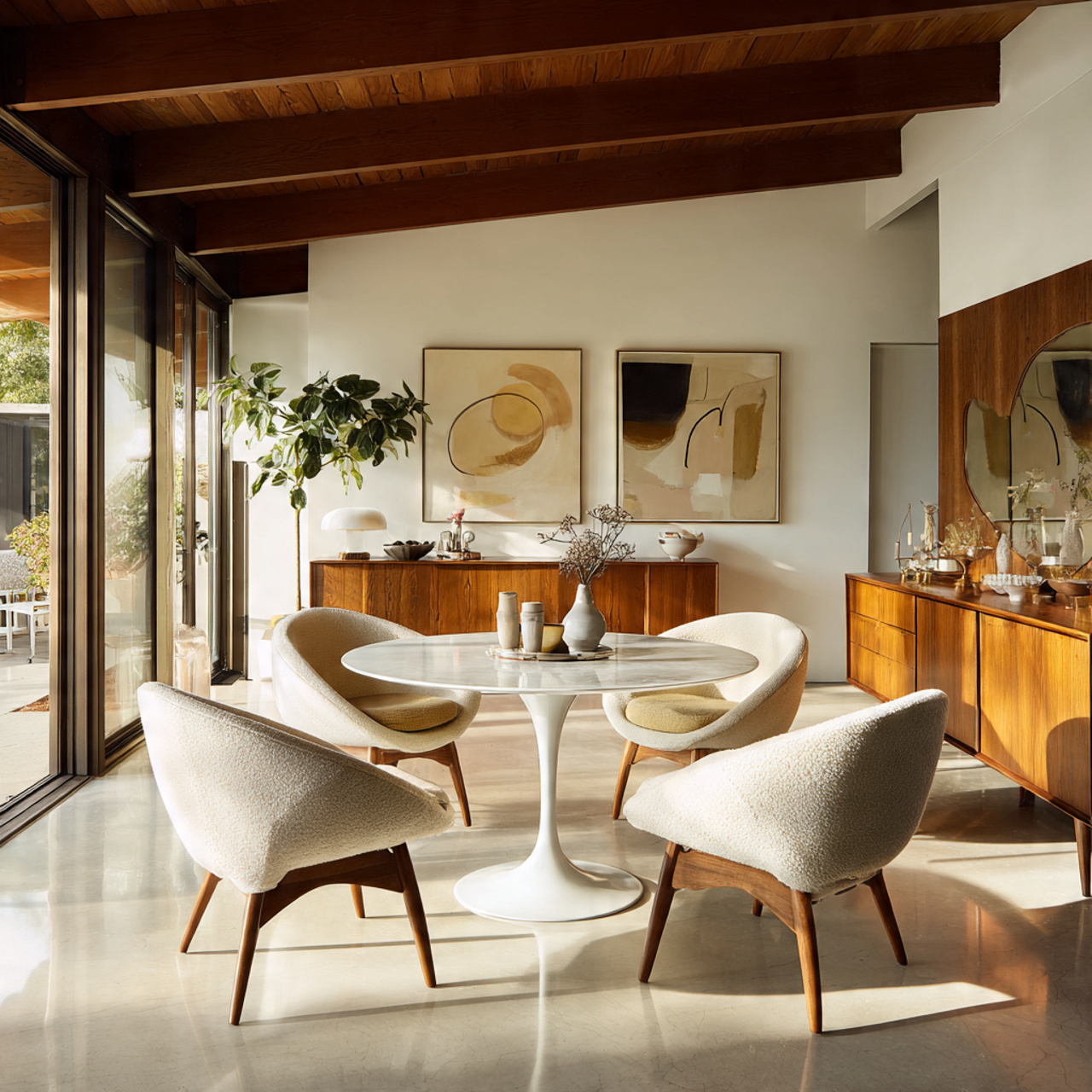 a full room mid century living room showcasing a