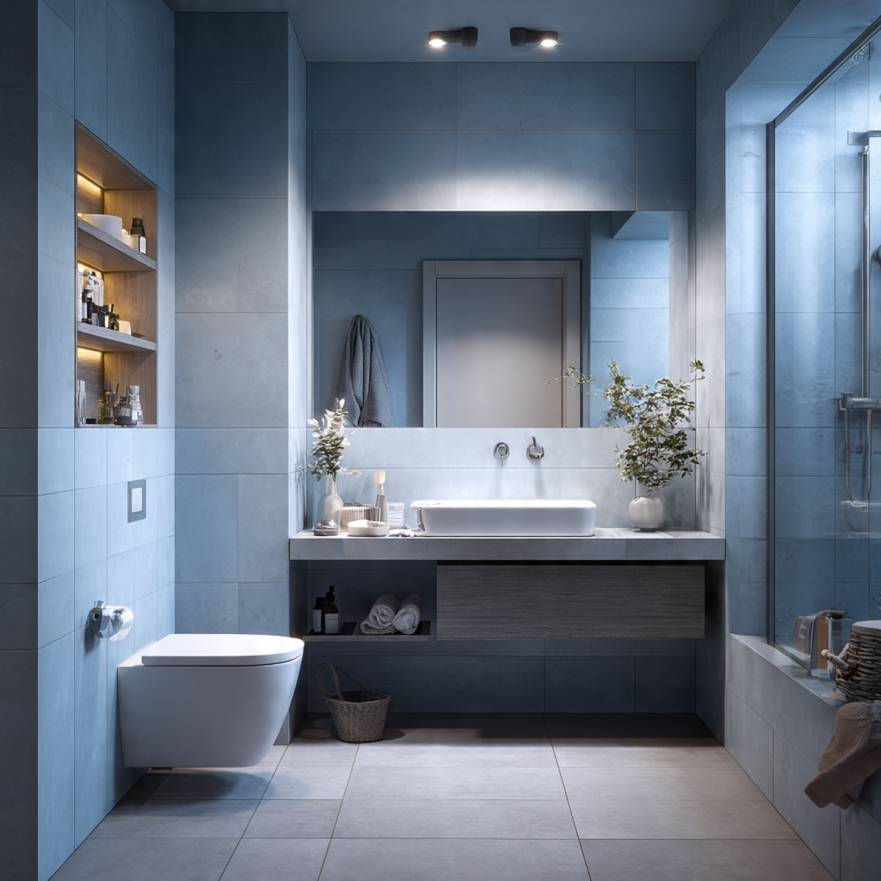 a modern space optimized small bathroom using smart