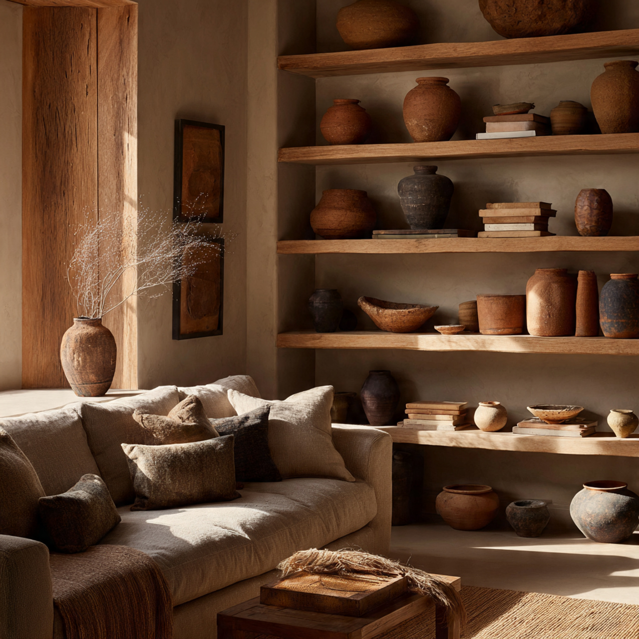 Dreamy Earthy Neutral Living Room Color Palette 25 Secrets 20 a rustic luxe living room showcasing handmade pottery 1