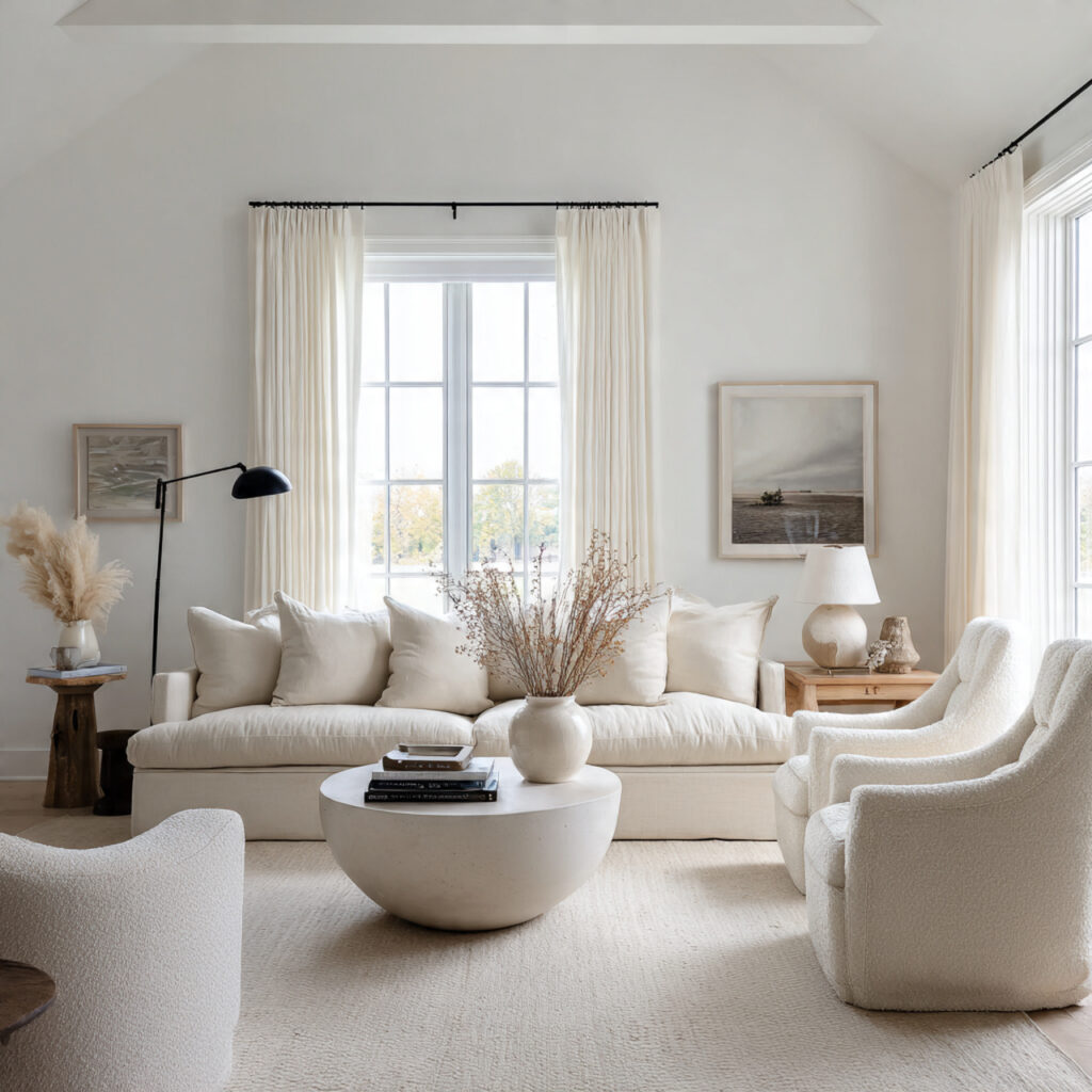 27 Living Room Color Palette Ideas for a Stunning Home 6 a serene living room with matte white