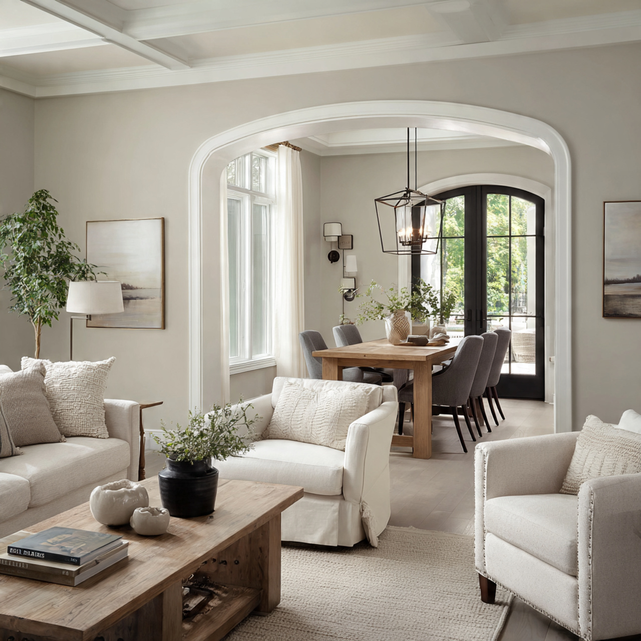 a single open concept living dining space painted in