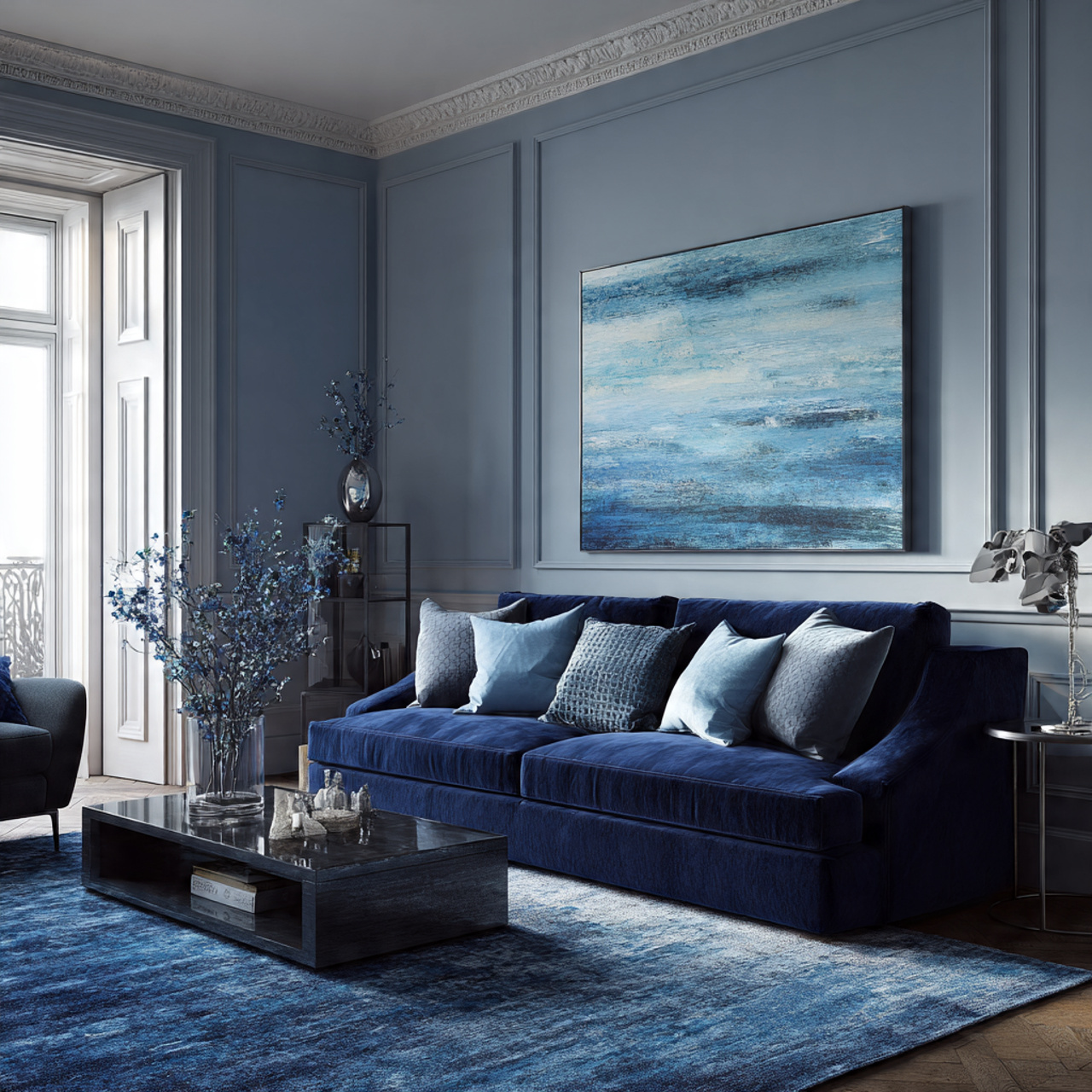 25 Stylish Blue Living Room Color Scheme & Decors Secrets 16 a sophisticated monochromatic blue living room featuring