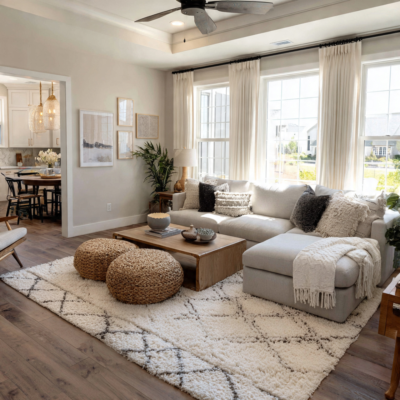 25 Aesthetic Dreamy Open Floor Plan Ideas for Modern Living 6 a spacious open concept living room featuring soft