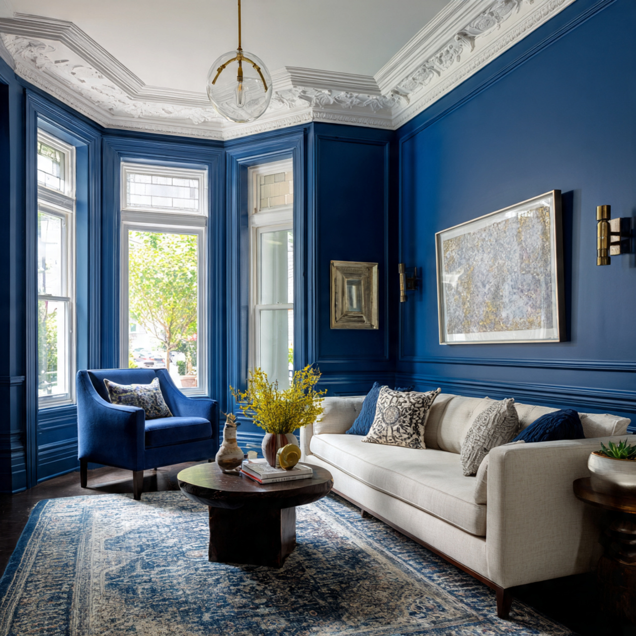 25 Stylish Blue Living Room Color Scheme & Decors Secrets 23 a striking blue living room with bold