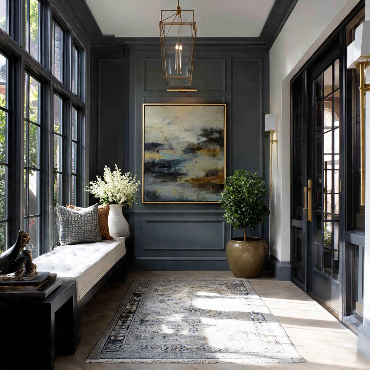 29 Best Wall Trim Ideas: Baseboards, Molding & Wainscoting 7 a stylish entryway designed with contrasting trim