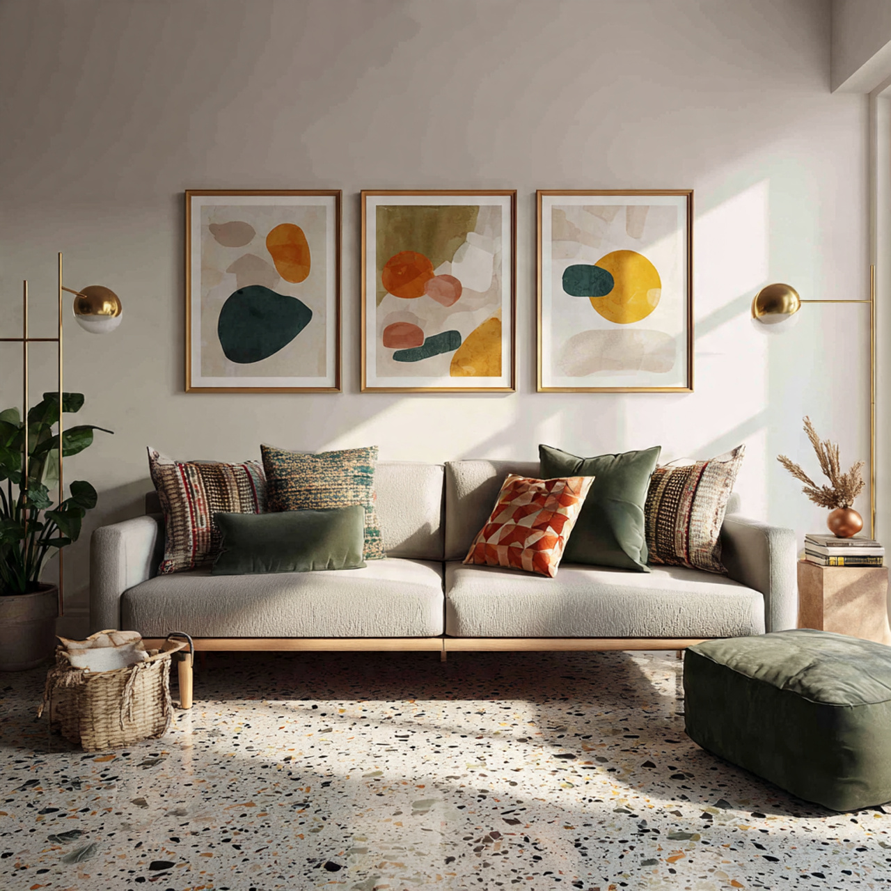 a stylish mid century living room featuring bold
