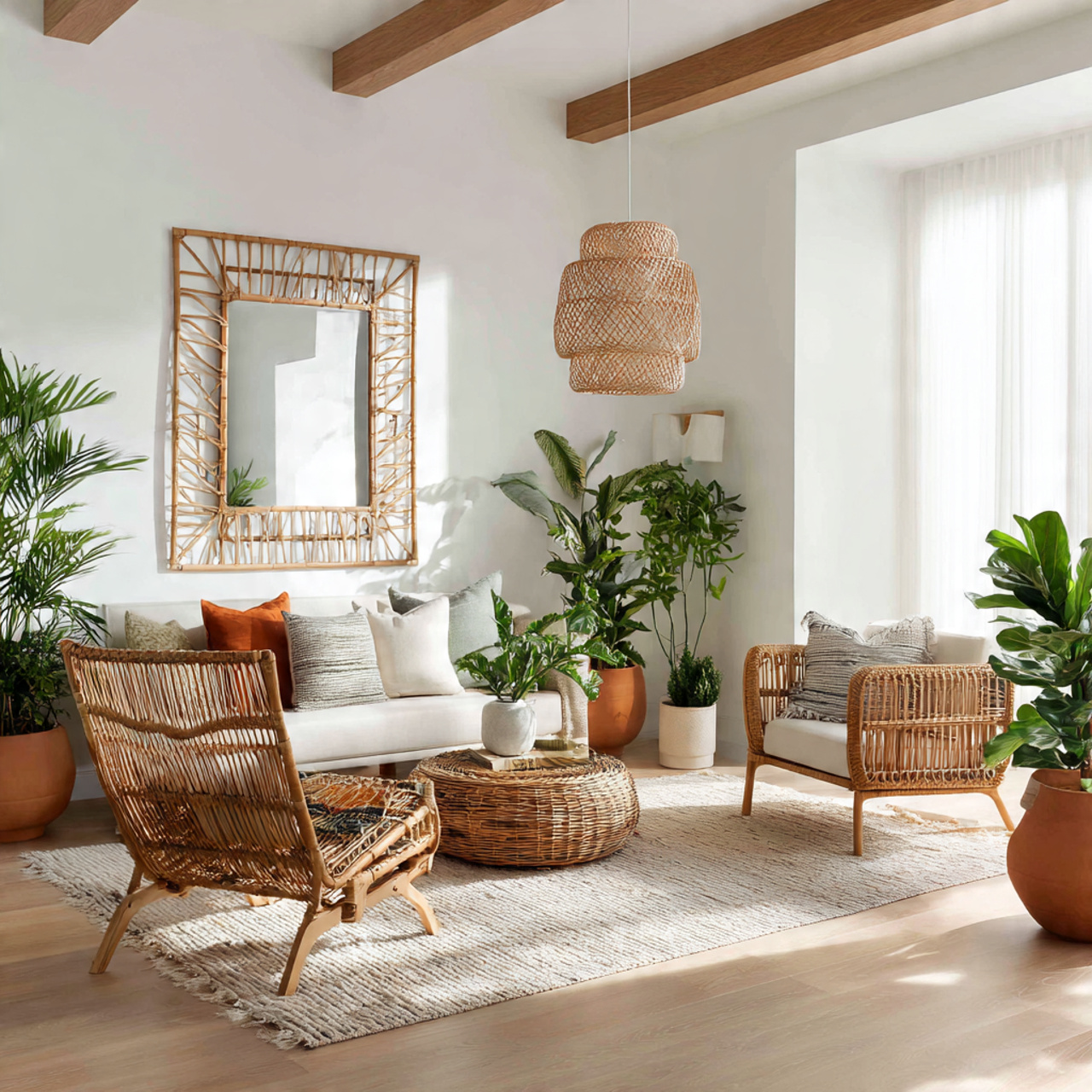 Dreamy Earthy Neutral Living Room Color Palette 25 Secrets 9 a sunlit tropical modern living room featuring rattan 1