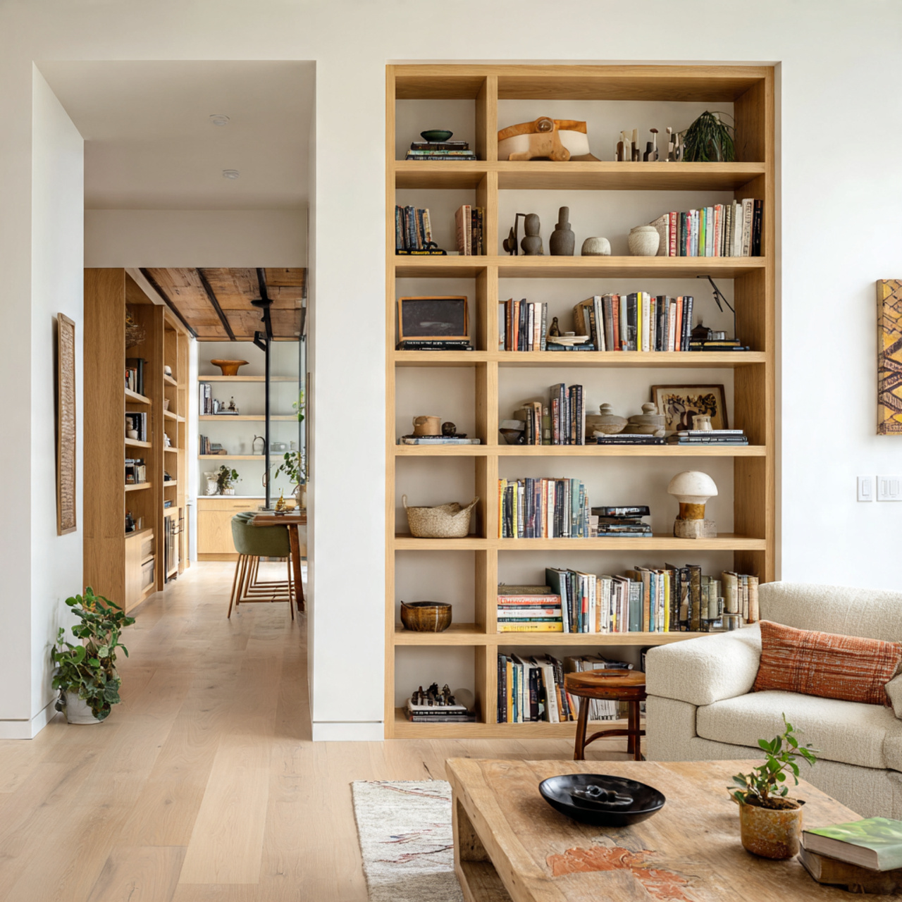 25 Aesthetic Dreamy Open Floor Plan Ideas for Modern Living 14 an open living area showcasing tall built in