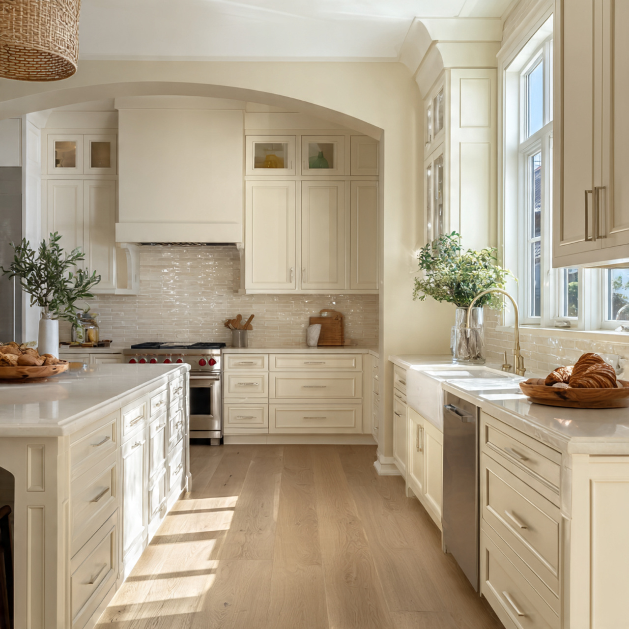 Effortlessly Chic: 34 Dreamy White Kitchen Ideas to Wow 2 high end transitional kitchen showcasing subtle off white paint