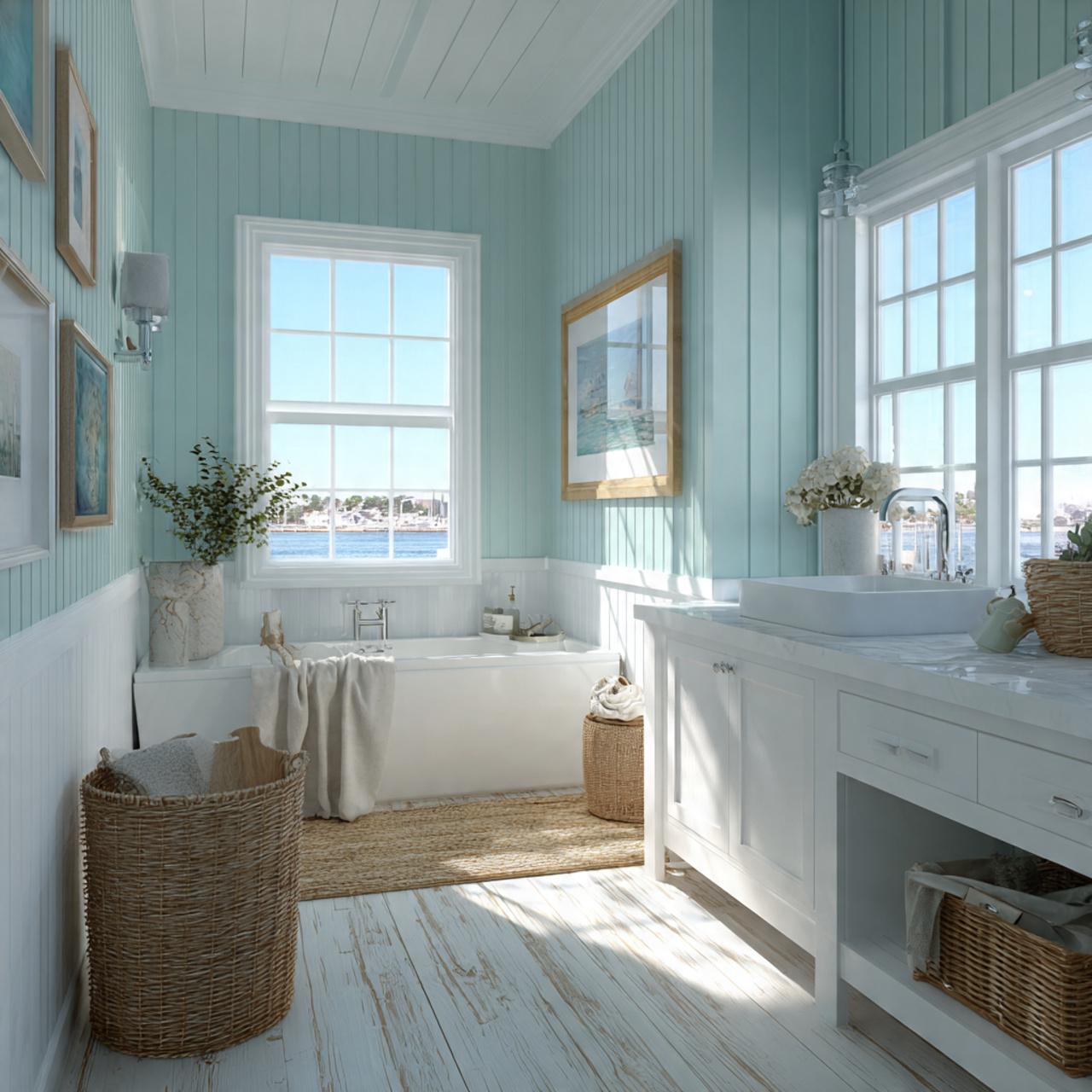 hyper realistic coastal interior bathroom or kitchen nook