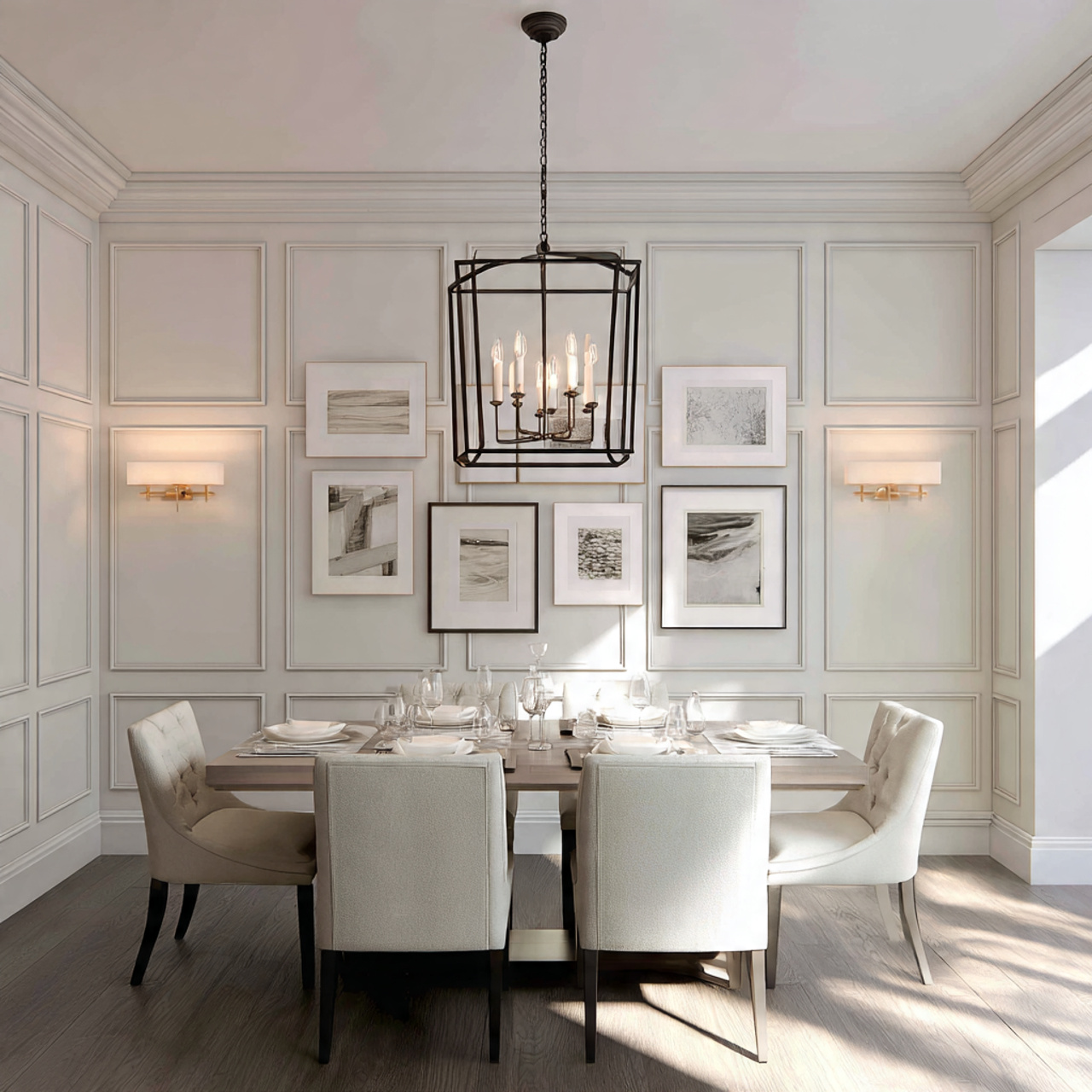 hyper realistic formal dining room or entryway showcasing