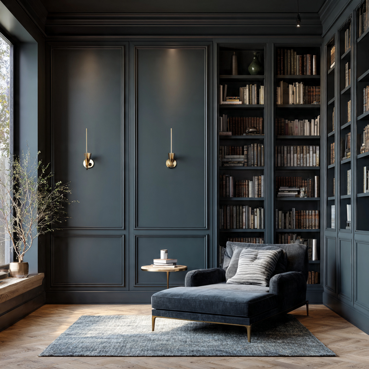 hyper realistic interior showcasing full wall wainscoting from floor