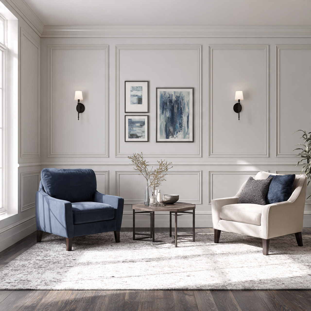 hyper realistic living room or formal entryway featuring