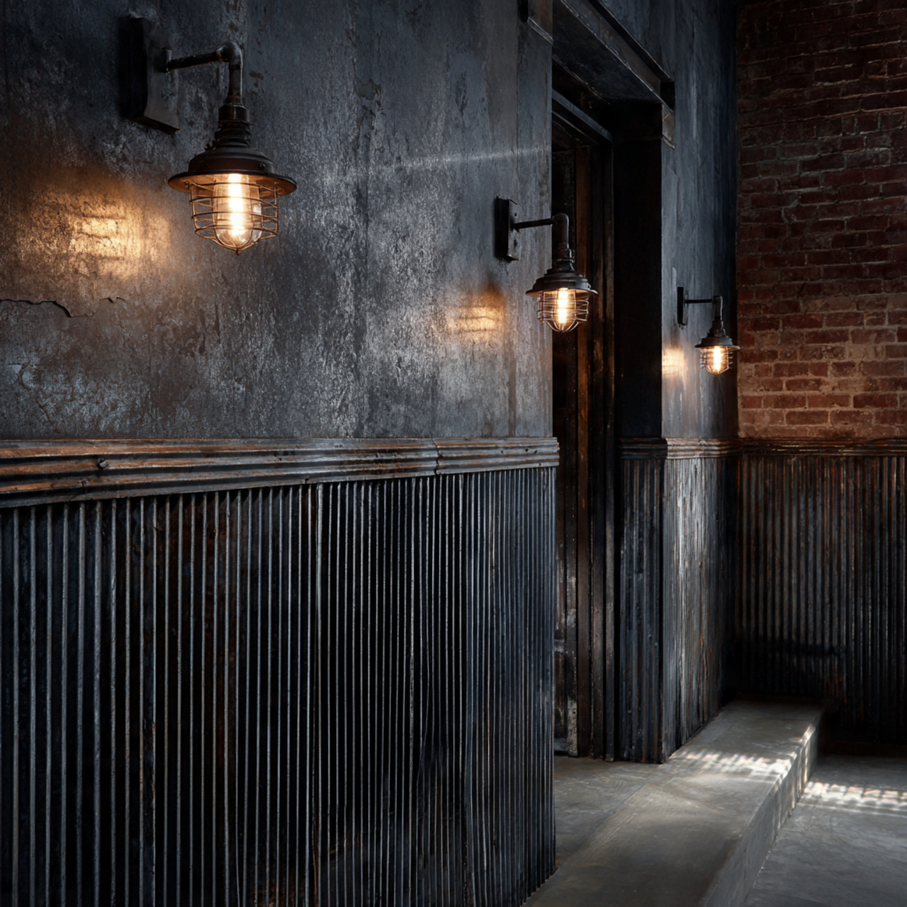 hyper realistic loft style space featuring lower wall industrial wainscoting