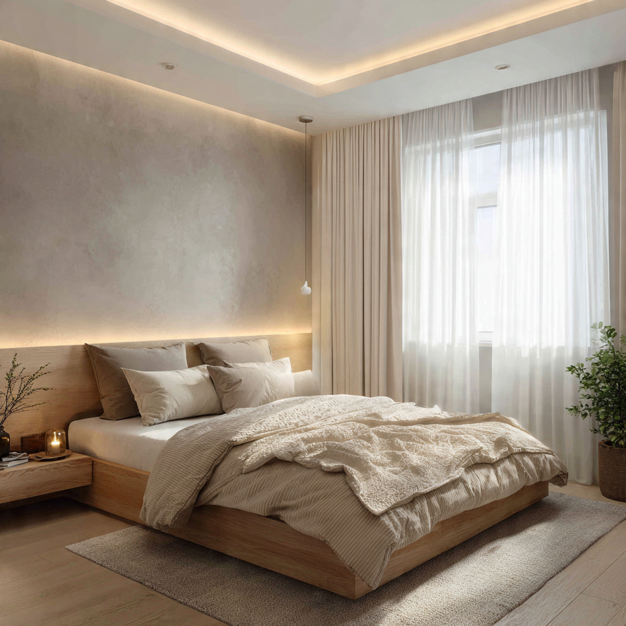 hyper realistic modern bedroom with full layered ambient 1