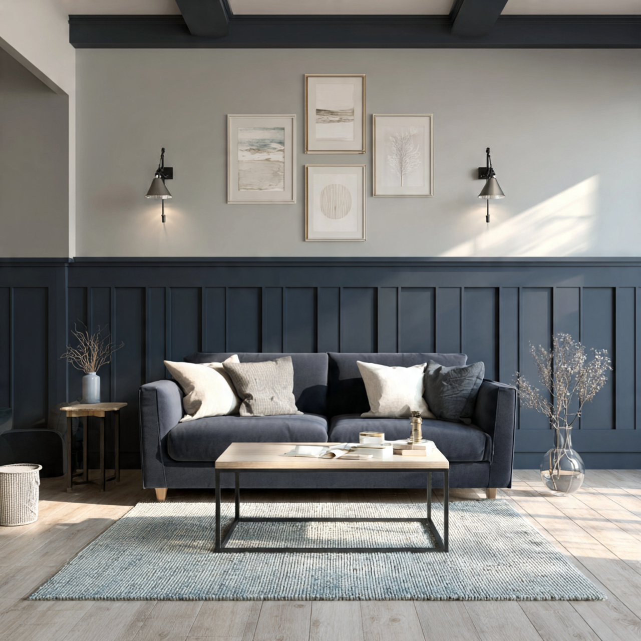 hyper realistic modern or transitional room showcasing two tone