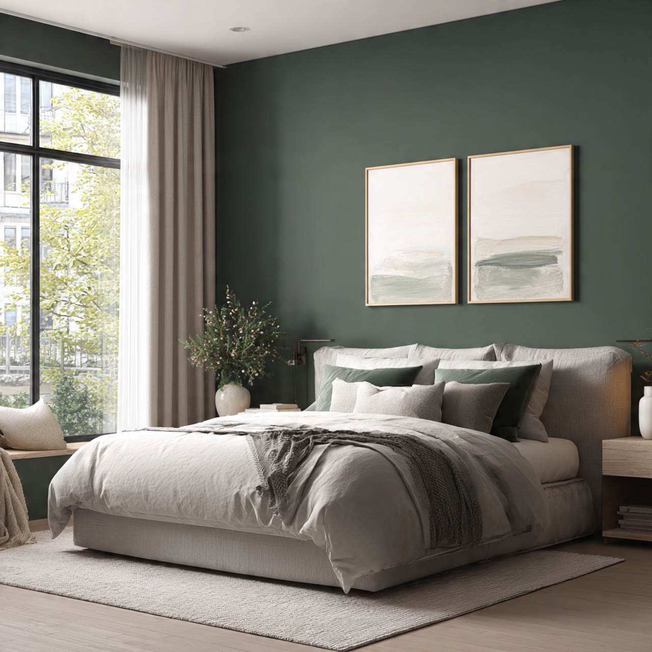 hyper realistic soft contemporary bedroom showcasing pairing dark 1