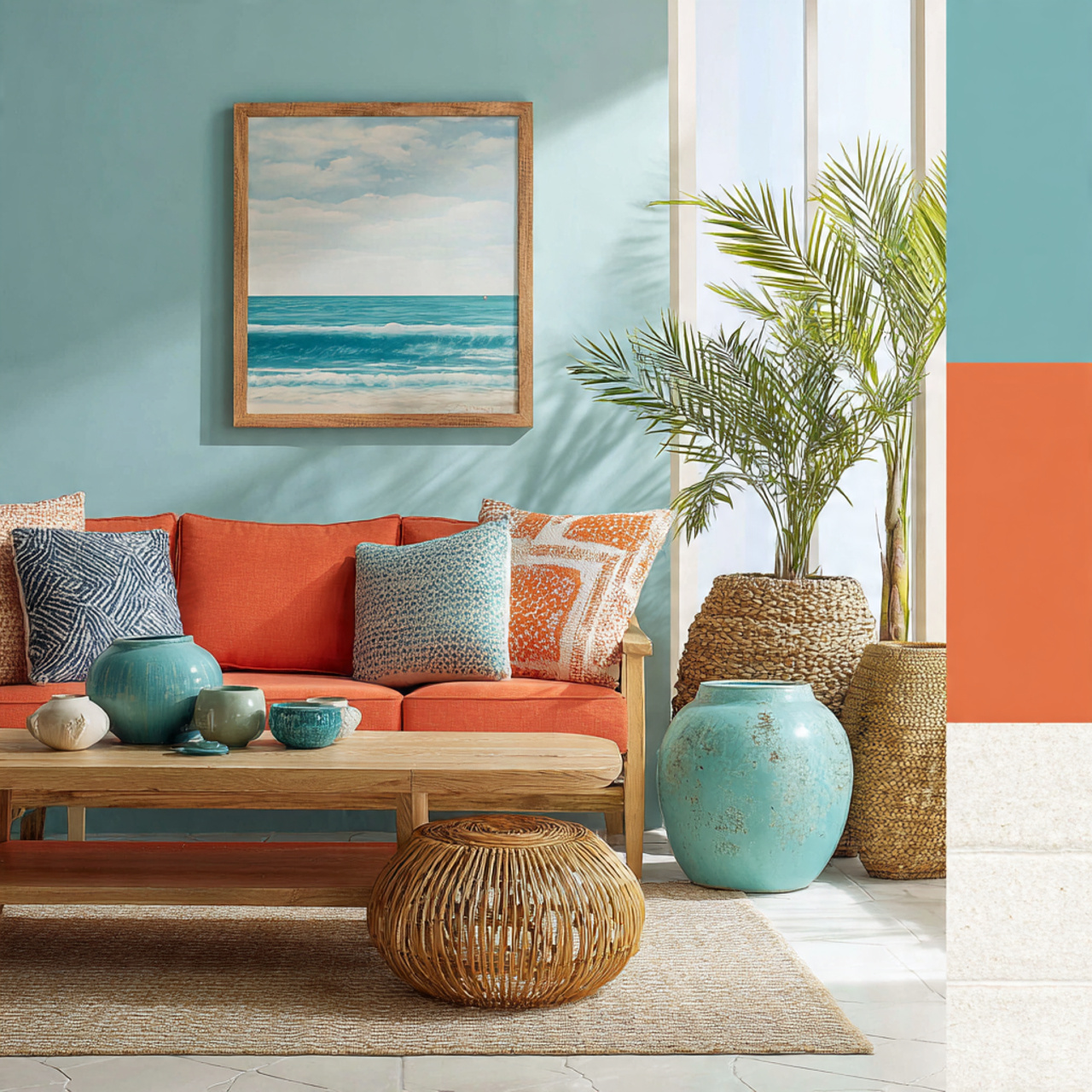 27 Living Room Color Palette Ideas for a Stunning Home 13 pairing coral with turquoise for living room