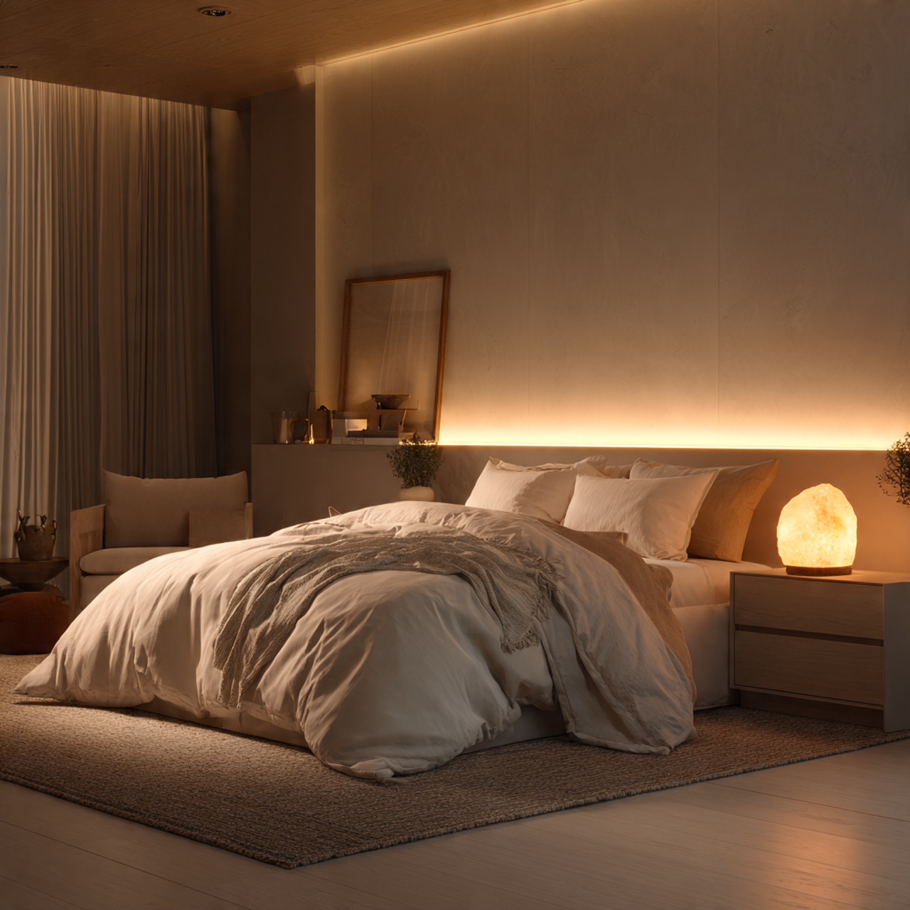 sensitively lit bedroom with ultra soft low intensity warm 1