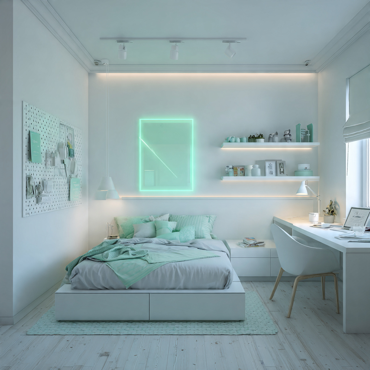 trendy teen white bedroom with a modern