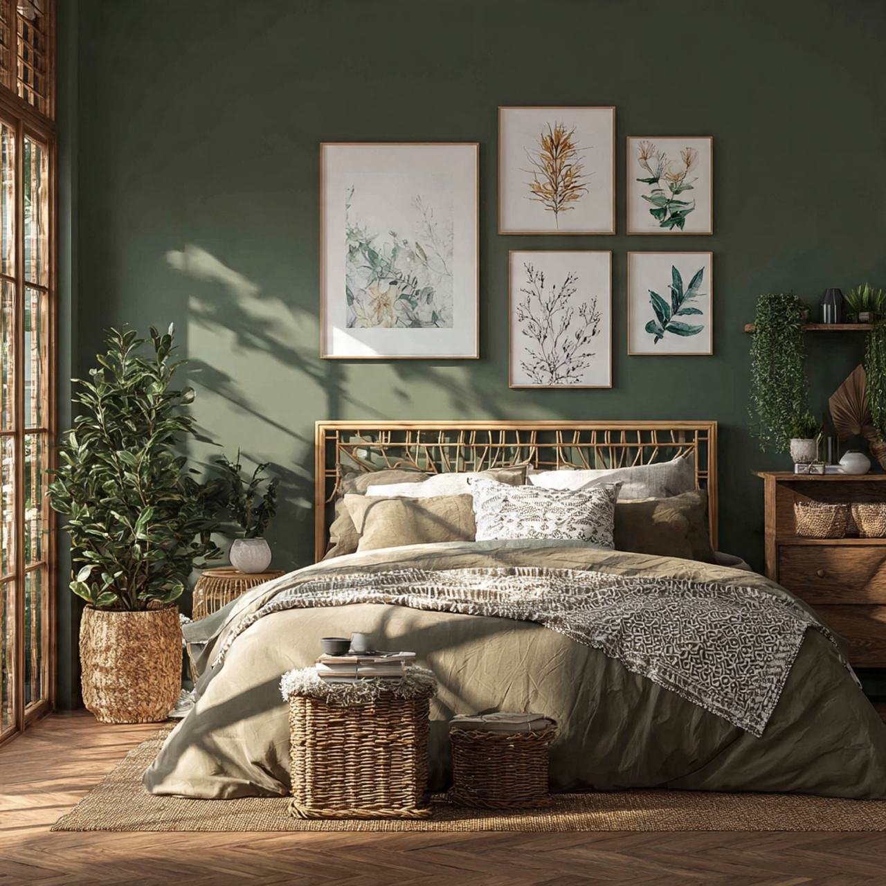 ultra realistic boho chic bedroom designed around dark 1