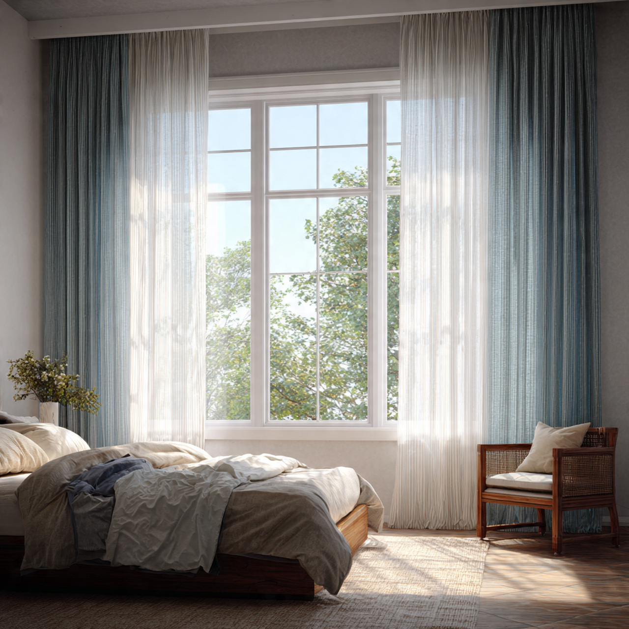 ultra realistic interior scene illustrating window treatment solutions